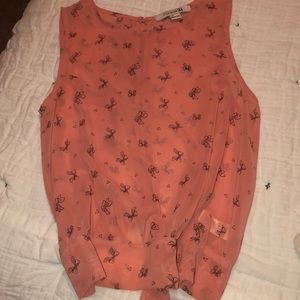 Salmon pink top with wrap tie in the back
